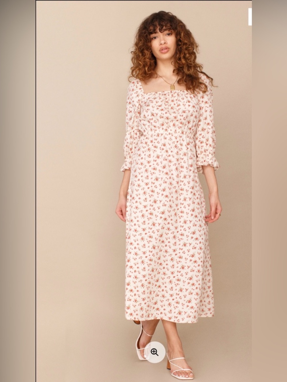 Reformation Cream Midi Dress with Red Floral Print